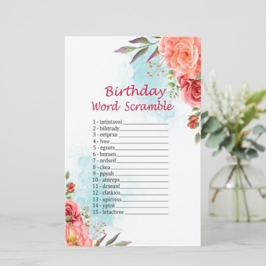 Rose Geburtstag Word Scramble Game (Stehend Vorderseite)