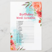 Rose Geburtstag Word Scramble Game (Vorderseite)