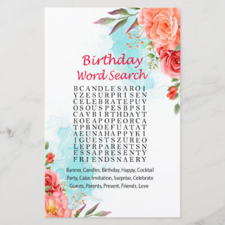 Rose Geburtstags-Word-Suchspiel