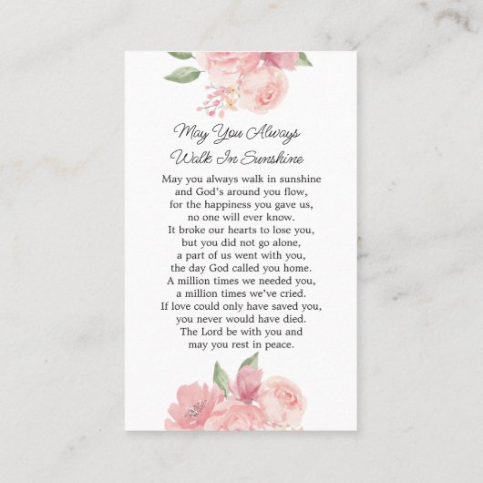 Rose Gedenkkarte Foto Beerdigungskarte Visitenkarte (Rückseite)