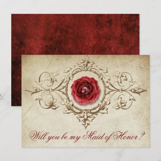 Rose | Gefragt Vintage Crimson-Trauzeugin Einladung (Vorne/Hinten)