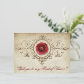 Rose | Gefragt Vintage Crimson-Trauzeugin Einladung (Stehend Vorderseite)