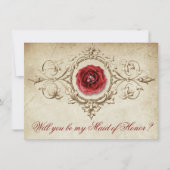 Rose | Gefragt Vintage Crimson-Trauzeugin Einladung (Vorderseite)