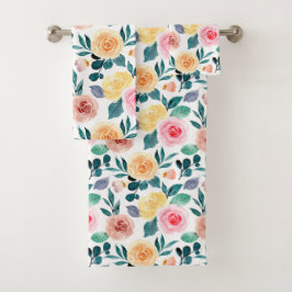 Rose Gelb rosa Wasserfarbmuster Badhandtuch Set