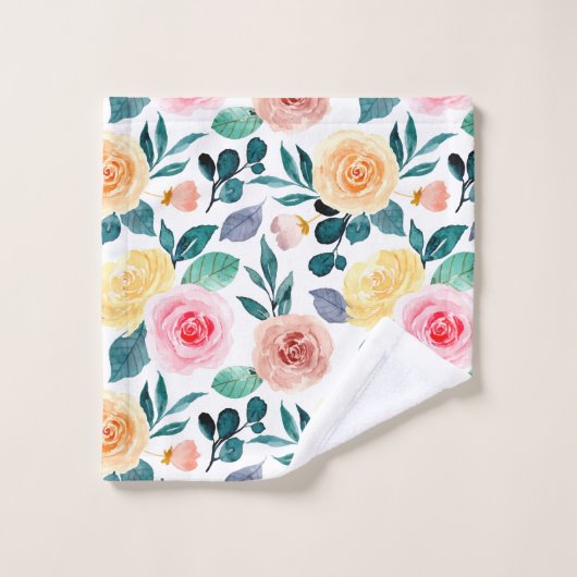 Rose Gelb rosa Wasserfarbmuster Badhandtuch Set (Waschlappen)