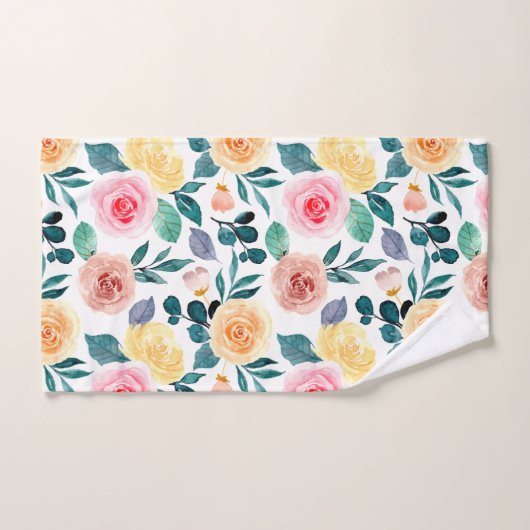 Rose Gelb rosa Wasserfarbmuster Badhandtuch Set (Handtuch)