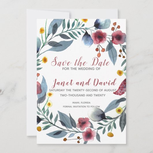 Rose, Gelb und Blau Save the Date Einladung (Vorderseite)