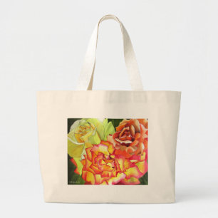Rose Gelb und Orange Aquarellkunst Jumbo Stoffbeutel