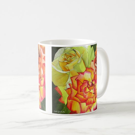 Rose Gelb und Orange Aquarellkunst Kaffeetasse (VorderseiteRechts)