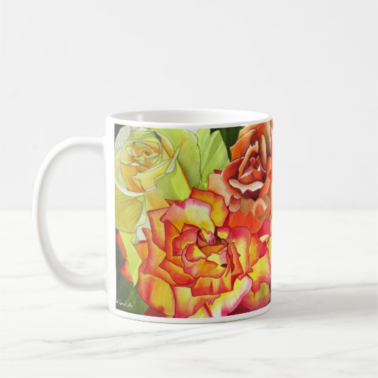 Rose Gelb und Orange Aquarellkunst Kaffeetasse (Links)