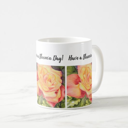 Rose Gelb und Pfirsichfarben Blume Kaffeetasse (VorderseiteRechts)