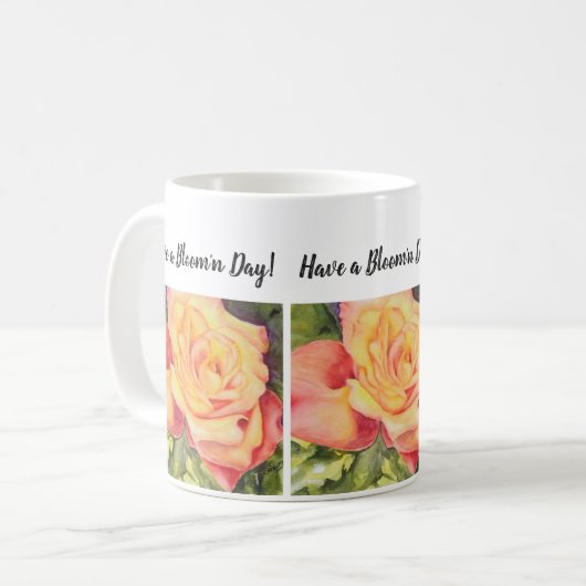 Rose Gelb und Pfirsichfarben Blume Kaffeetasse (Vorderseite Links)