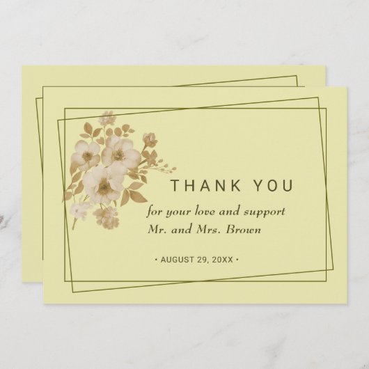 Rose - Gelbe Hochzeit Dankeskarte (Vorne/Hinten)