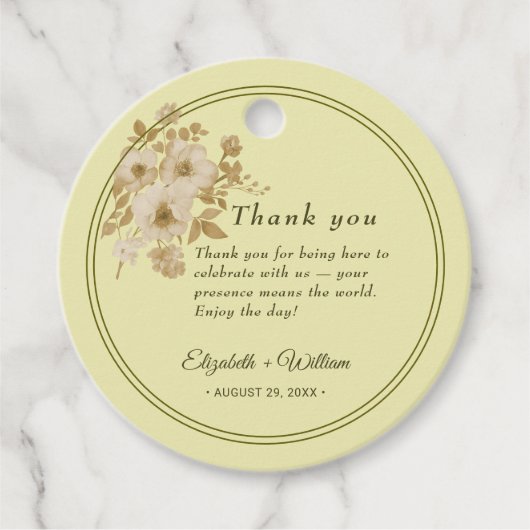 Rose - Gelbe Hochzeit Geschenkanhänger (Vorderseite)