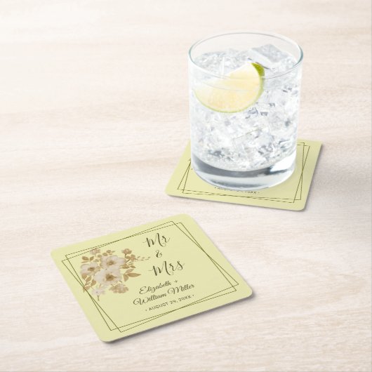 Rose - Gelbe Hochzeit Rechteckiger Pappuntersetzer (Vor Ort)