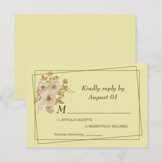 Rose - Gelbe Hochzeit RSVP Karte (Vorne/Hinten)