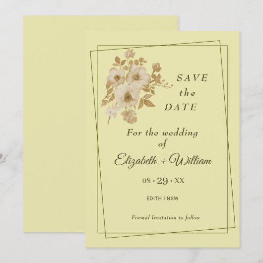 Rose - Gelbe Hochzeit Save The Date (Vorne/Hinten)