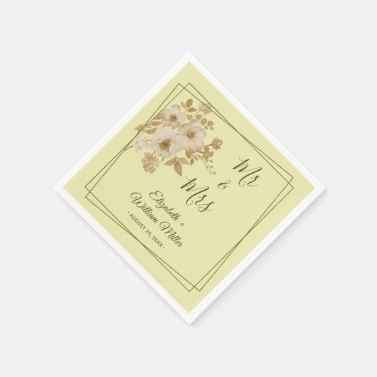 Rose - Gelbe Hochzeit Serviette (Ecke)