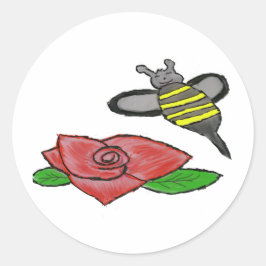 Rose Gelbe Schwarze Biene Runder Aufkleber
