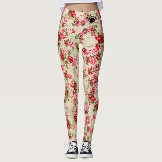 Rose Gemusterte Leggings - Schwarzes B&B-Logo (Vorderseite)