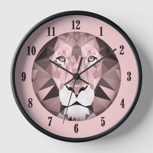 Rose Geometrische Löwenkopfschwarze Zahlen Uhr (Vorderseite)