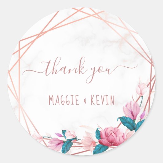 Rose geometrischer Rahmen mit floralen Rahmen aus  Runder Aufkleber (Vorderseite)