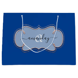 Rose Gerahmt Royal Monogram Name Blue Große Geschenktüte