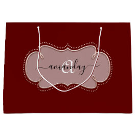 Rose Gerahmt Royal Monogram Name Burgundy Große Geschenktüte