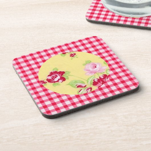 Rose Gingham Floral Cork Untersetzer (Linke Seite)