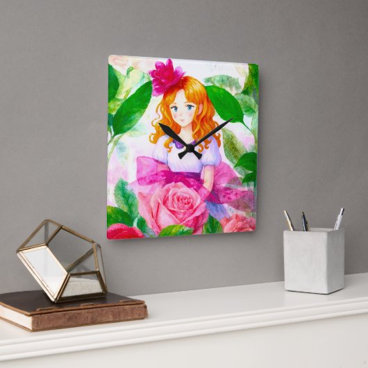 Rose Girl Quadratische Wanduhr (Büro)