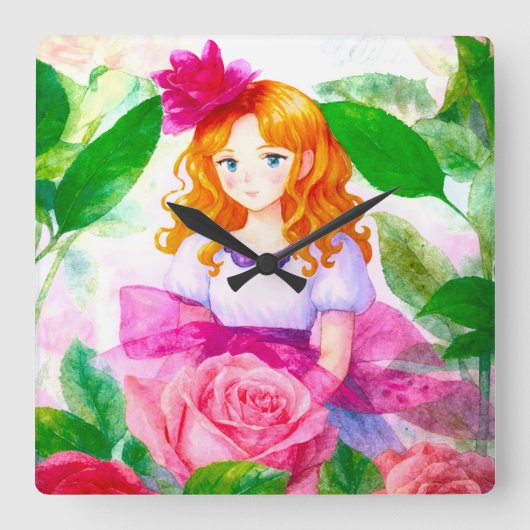Rose Girl Quadratische Wanduhr (Vorderseite)