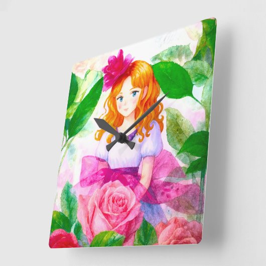 Rose Girl Quadratische Wanduhr (Winkel)