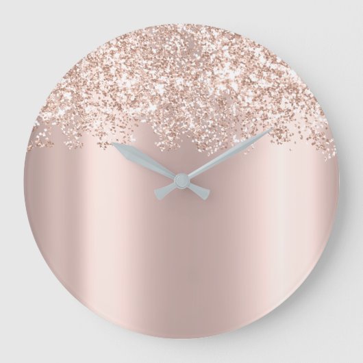 Rose Girly Glam Spark Glitzer Tropfen Roter Glitze Große Wanduhr (Vorderseite)