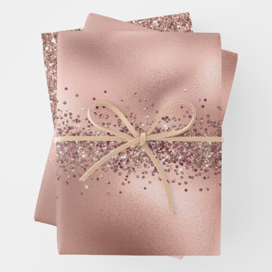 Rose Glam Gold Glitzy Sparkle Glitzer Geschenkpapier Set (Beispiel)