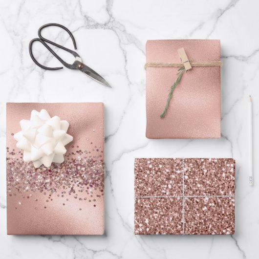 Rose Glam Gold Glitzy Sparkle Glitzer Geschenkpapier Set (Vorderseite)