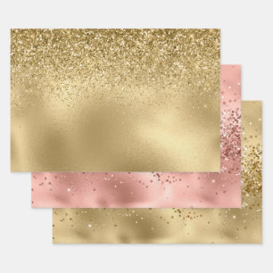 Rose Glam Gold Glitzy Sparkle Glitzer  Geschenkpapier Set
