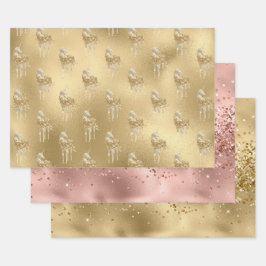 Rose Glam Gold Glitzy Sparkle Glitzer Unicorn Geschenkpapier Set