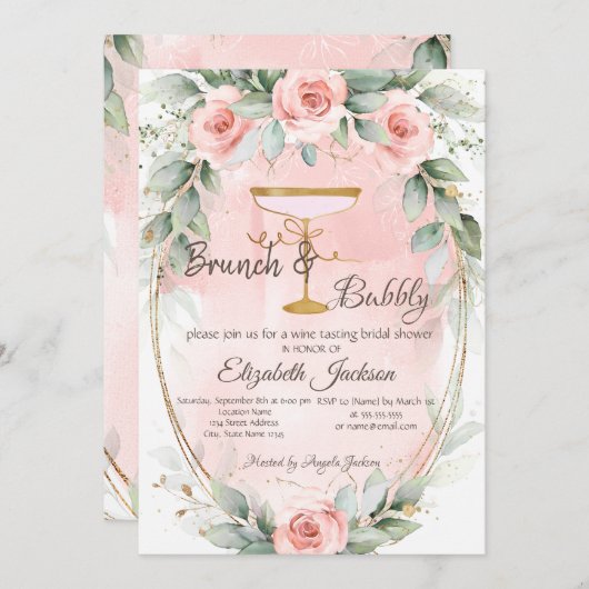 Rose, Glasfaser-Brunch & Bubbly Einladung (Vorne/Hinten)