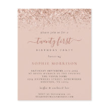 Rose Glitzer 21. Geburtstag Party Einladung