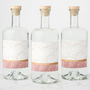 Rose-Glitzer aus weißem Marmor Alkoholflaschenetikett