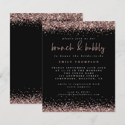 Rose Glitzer Brunch Bubbly Brautparty (Vorne/Hinten)