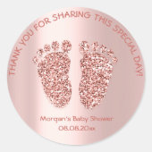 Rose Glitzer Feet Baby Dusche Gefallen Vielen Dank Runder Aufkleber (Vorderseite)