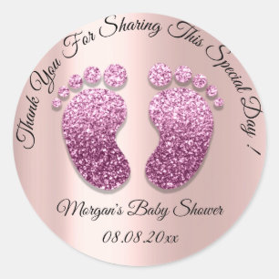 Rose Glitzer Feet Baby Dusche Gefallen Vielen Dank Runder Aufkleber