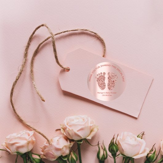 Rose Glitzer Feet Baby Dusche Gefallen Vielen Dank Runder Aufkleber