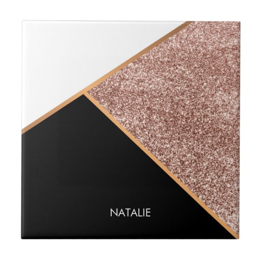 Rose Glitzer Geometric Fliese (Vorderseite)