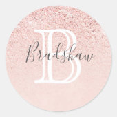 Rose Glitzer Glitzern Monogramm Name Runder Aufkleber (Vorderseite)
