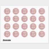 Rose Glitzer Glitzern Monogramm Name Runder Aufkleber (Blatt)