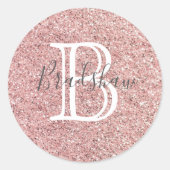 Rose Glitzer Glitzern Monogramm Name Runder Aufkleber (Vorderseite)
