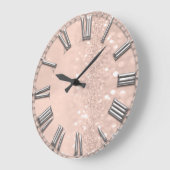 Rose Glitzer Grau Metal Grau Silber römische Zahle Große Wanduhr (Winkel)