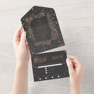 Rose Glitzer Kiefer, Konfetti graue Hochzeit All In One Einladung